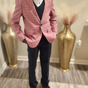 Boy's Pink Plaid 5 Piece Suit Set